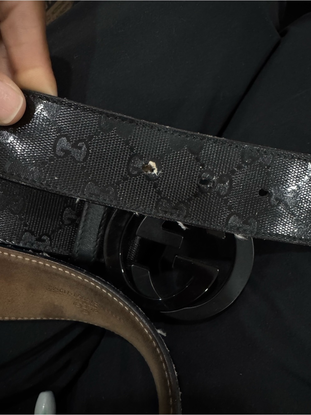 100% AUTH Gucci Black Monogram Leather Belt with Black Double G Buckle - Picture 5 of 5